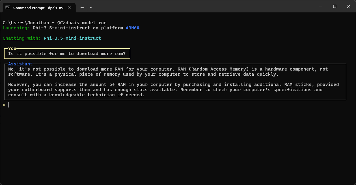 Quick Start CLI output